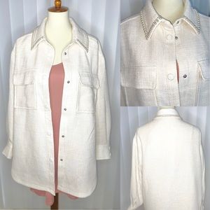 Pearl Bead Detail Shirt Jacket Shacket 